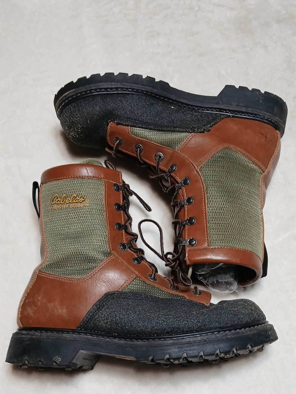 Cabela's Brown Leather and Green Snow Boots Size 10 Mens